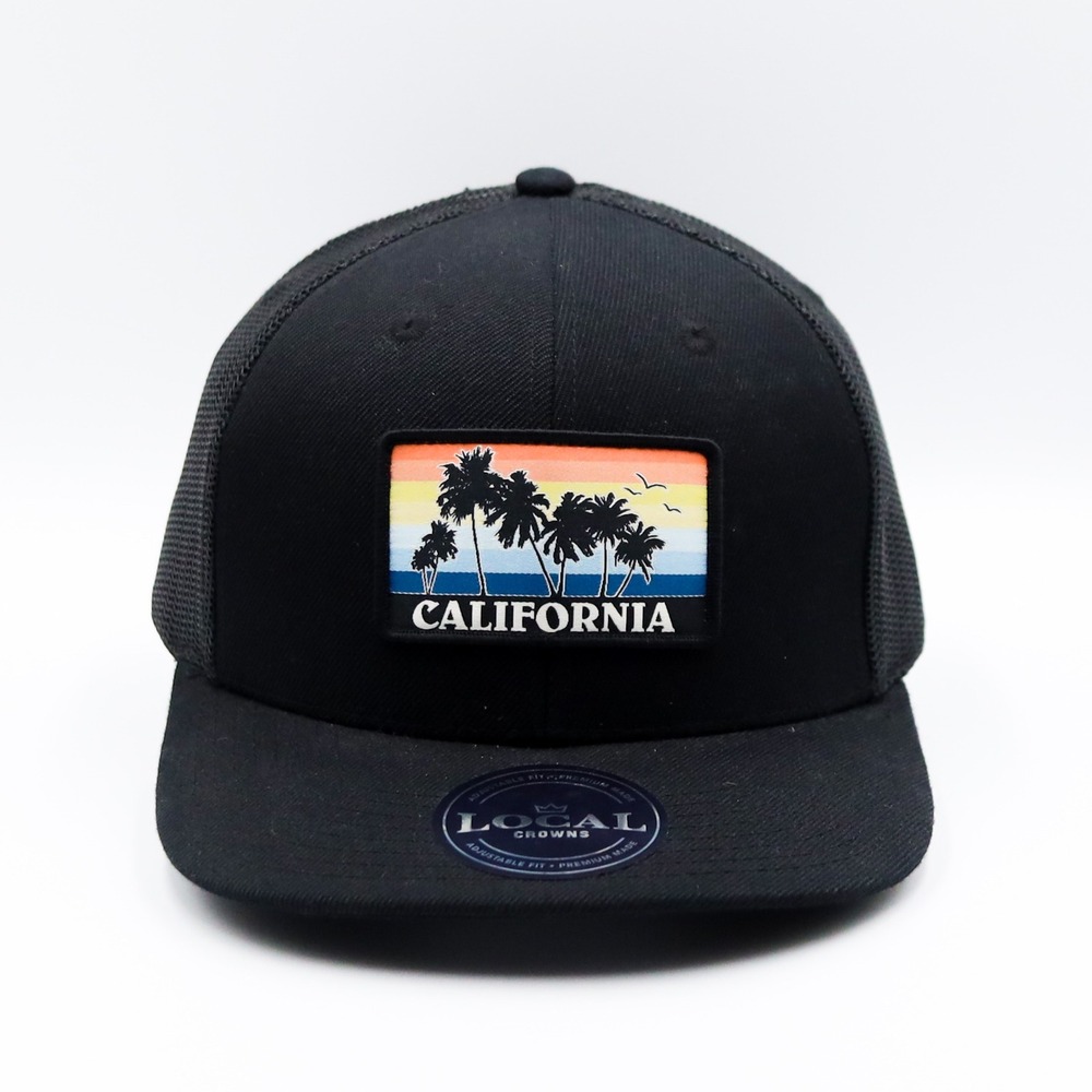 Local Crowns California Views Trucker Hat Mens OS Black Sunset Patch Surf Skate
